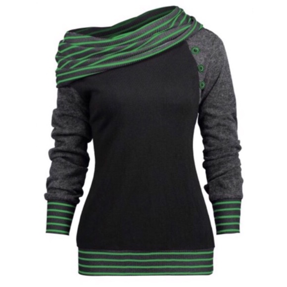 Tops - Striped Skew Neck Raglan Sleeve Tee